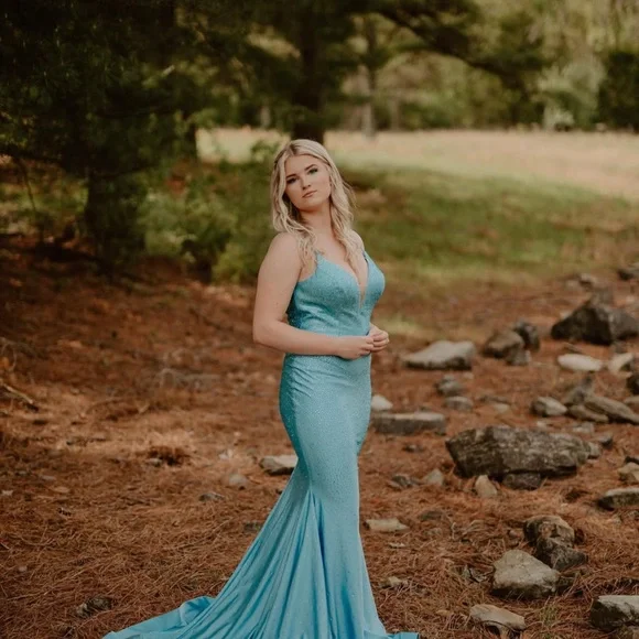 strapless open back dress Ellie Wilde EW34110 Glittery Mermaid Prom Dress – Mydressline
